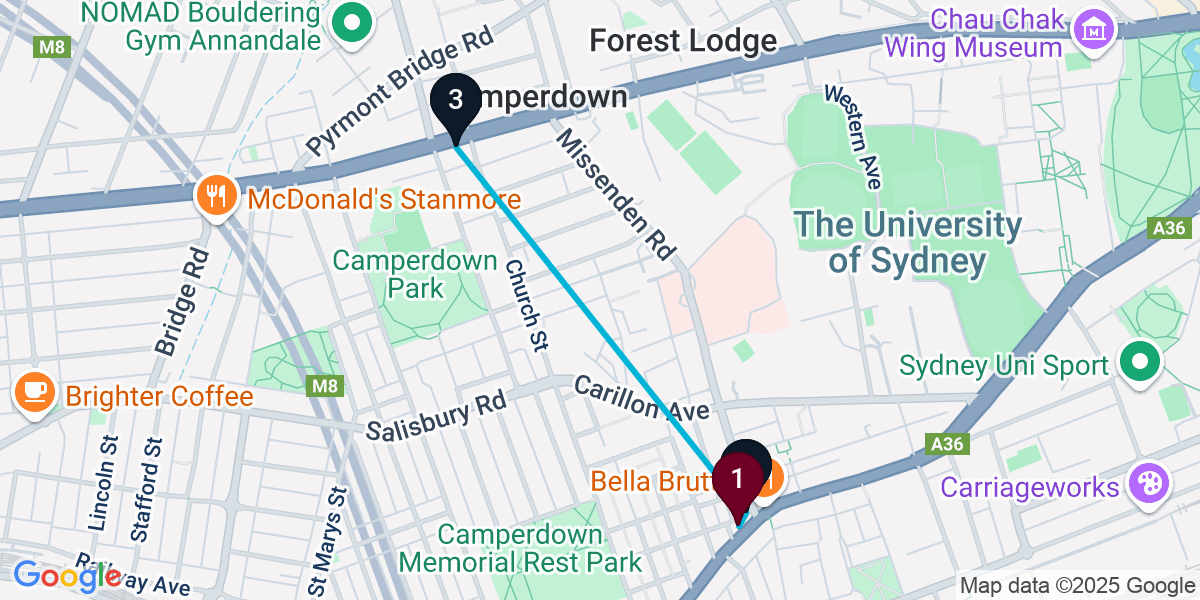 Map for 3-Stop Newtown Live music Bar Crawl