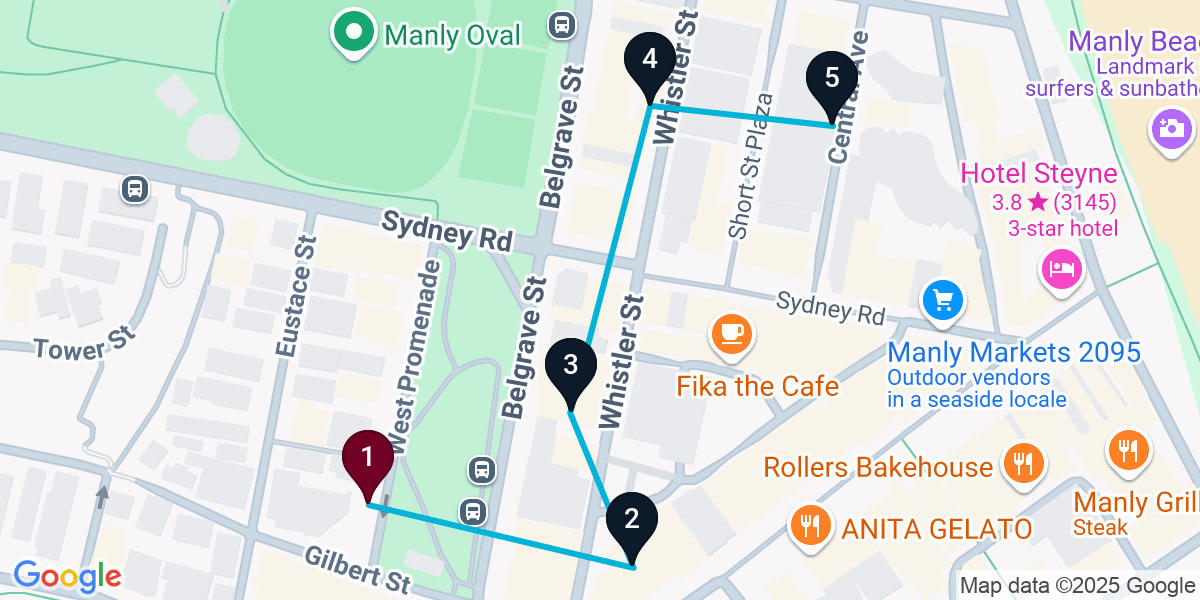 Map for 5-Stop Manly Wine bar Bar Crawl