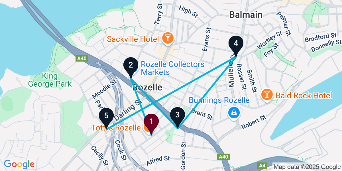 Map for 5-Stop Rozelle Live music Bar Crawl