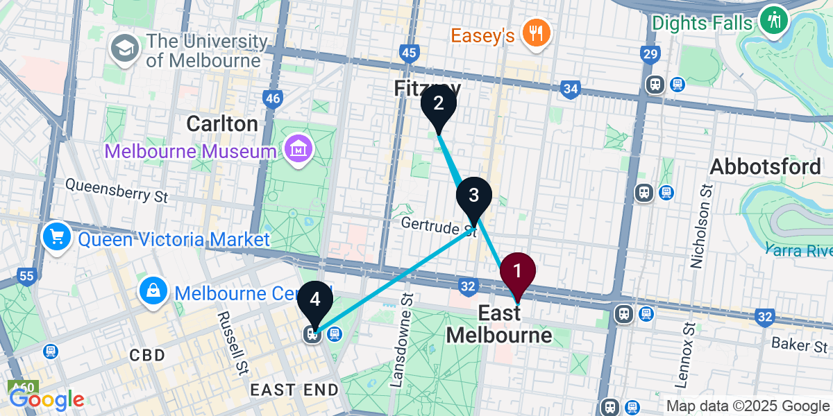 Map for 4-Stop East Fitzroy Pub Crawl