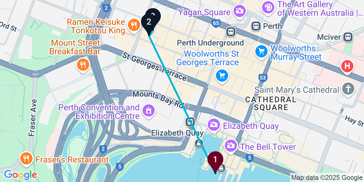 Map for 3-Stop Perth Bar Crawl