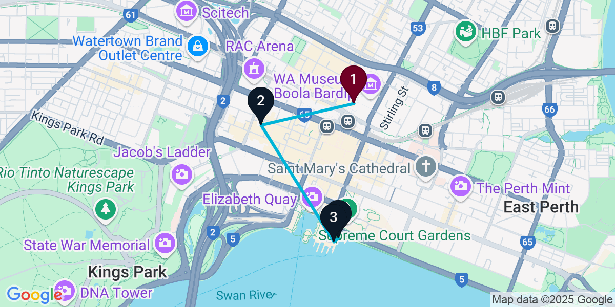 Map for 4-Stop Northbridge Rooftop Bar Crawl