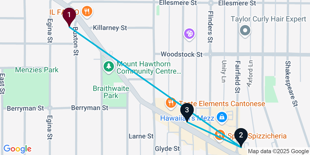 Map for 3-Stop Mount Hawthorn Cocktail Bar Crawl