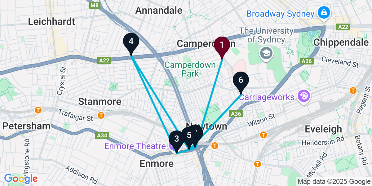 Map for 6-Stop Camperdown Wine bar Bar Crawl
