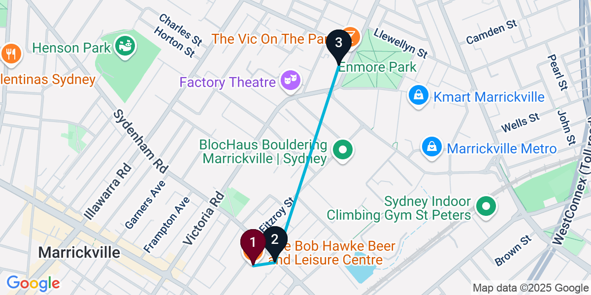 Map for 3-Stop Marrickville Brewery Bar Crawl