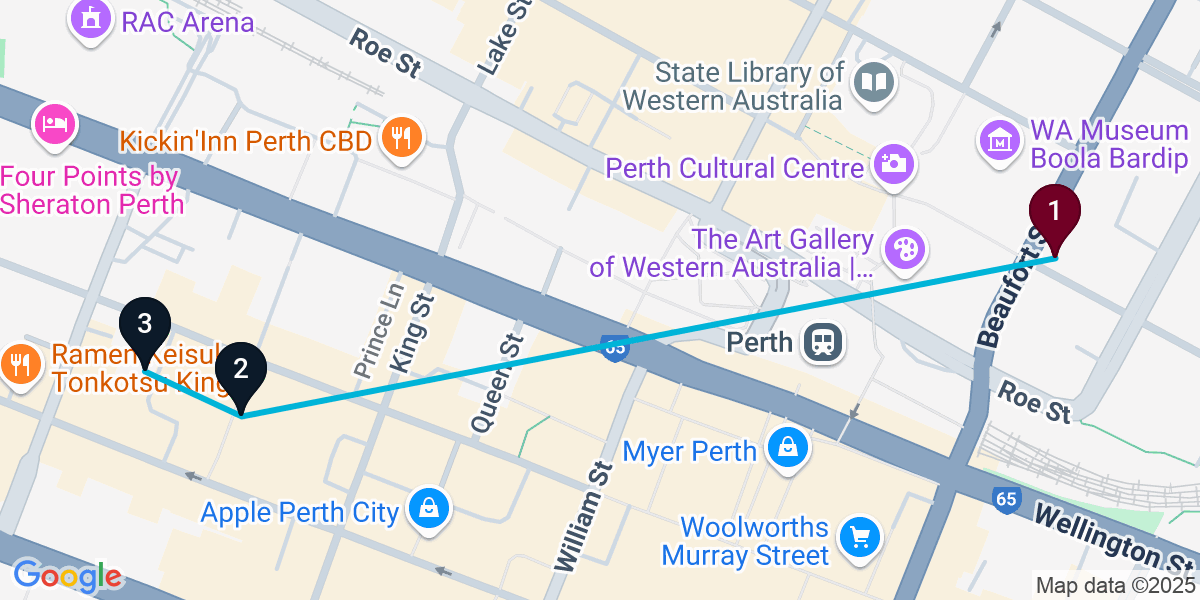 Map for 3-Stop Perth Pub Bar Crawl