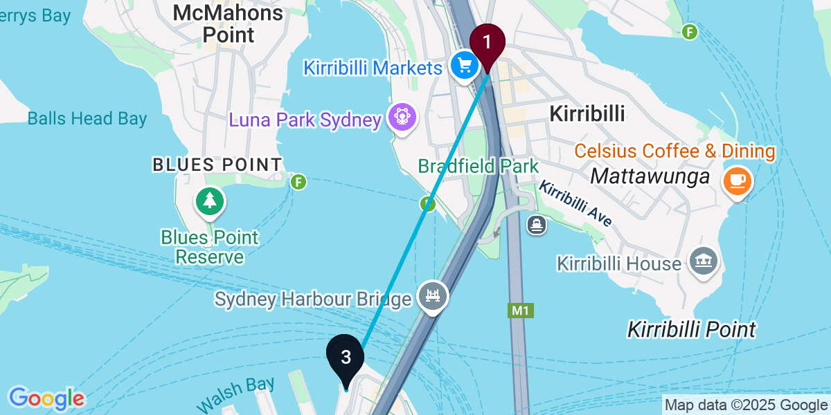 Map for 3-Stop Kirribilli Cocktail Bar Crawl