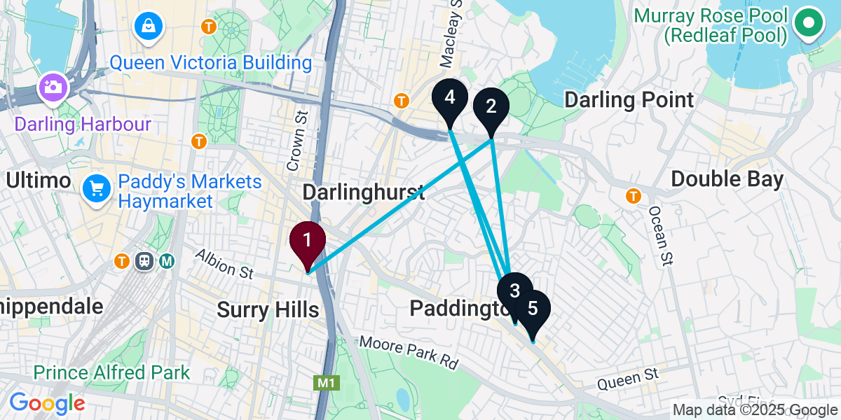 Map for 5-Stop Surry Hills Wine bar Bar Crawl
