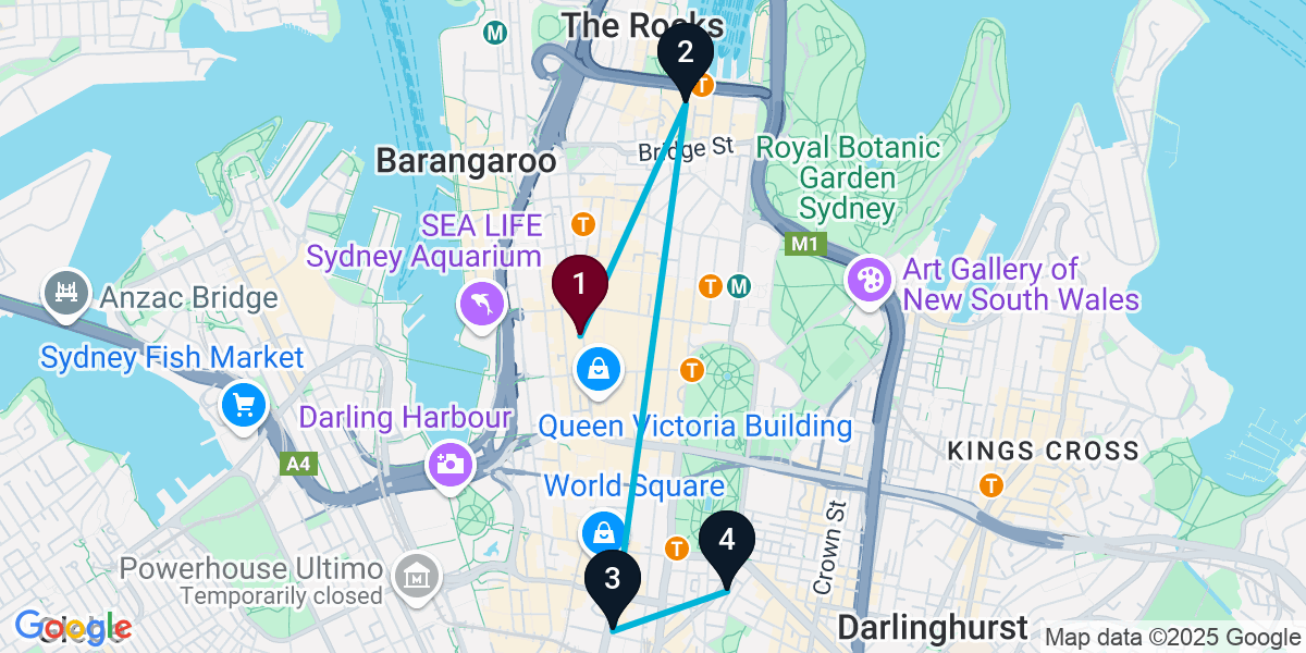 Map for 4-Stop Sydney Live music Bar Crawl