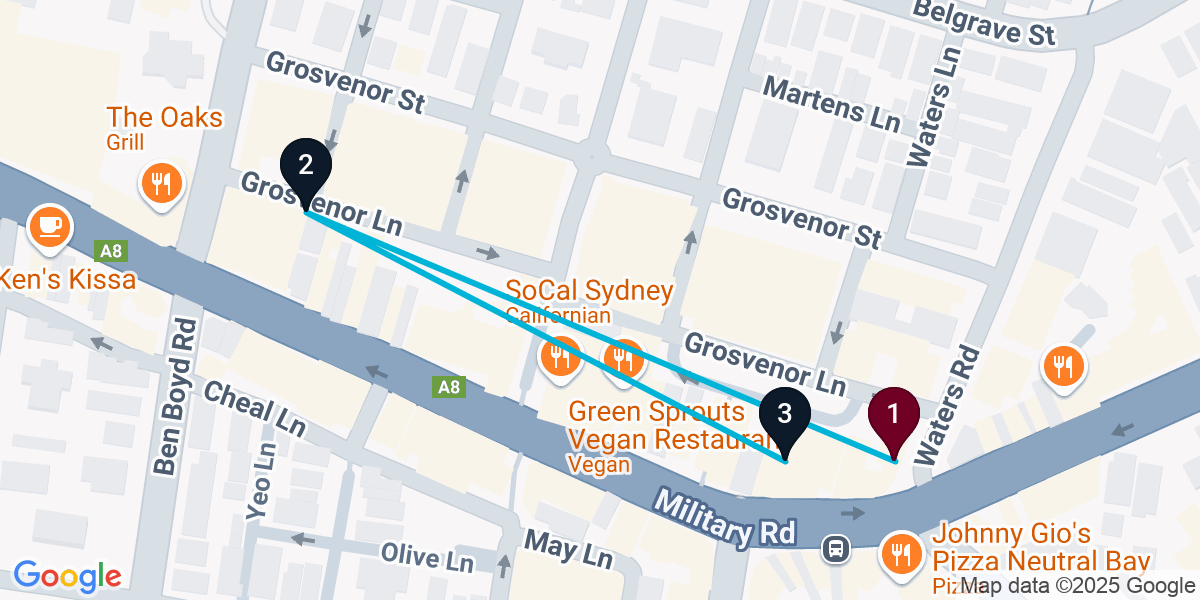 Map for 3-Stop Neutral Bay Wine bar Bar Crawl