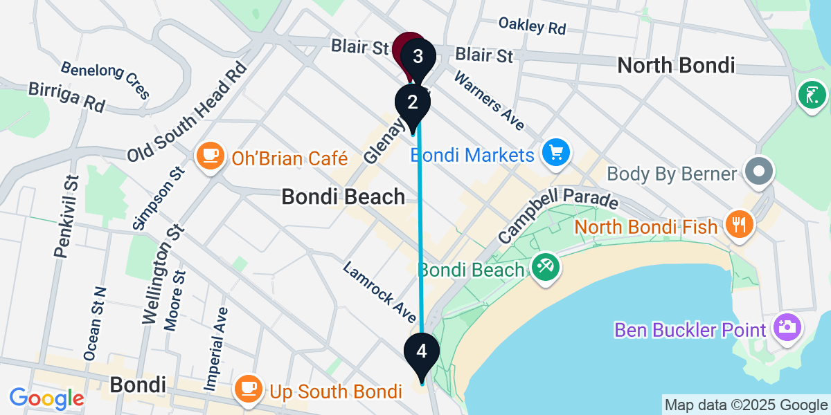 Map for 4-Stop Bondi Beach Beach bar Bar Crawl