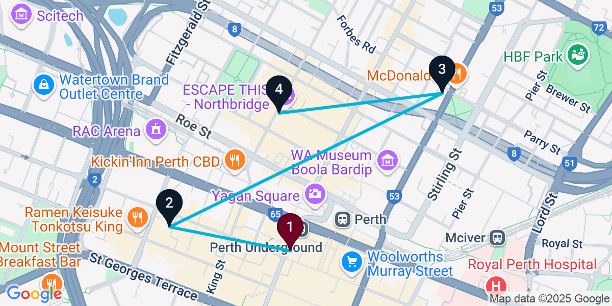 Map for 4-Stop Perth Bar Crawl