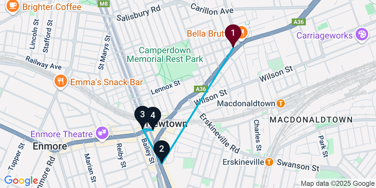 Map for 4-Stop Newtown Bar Crawl