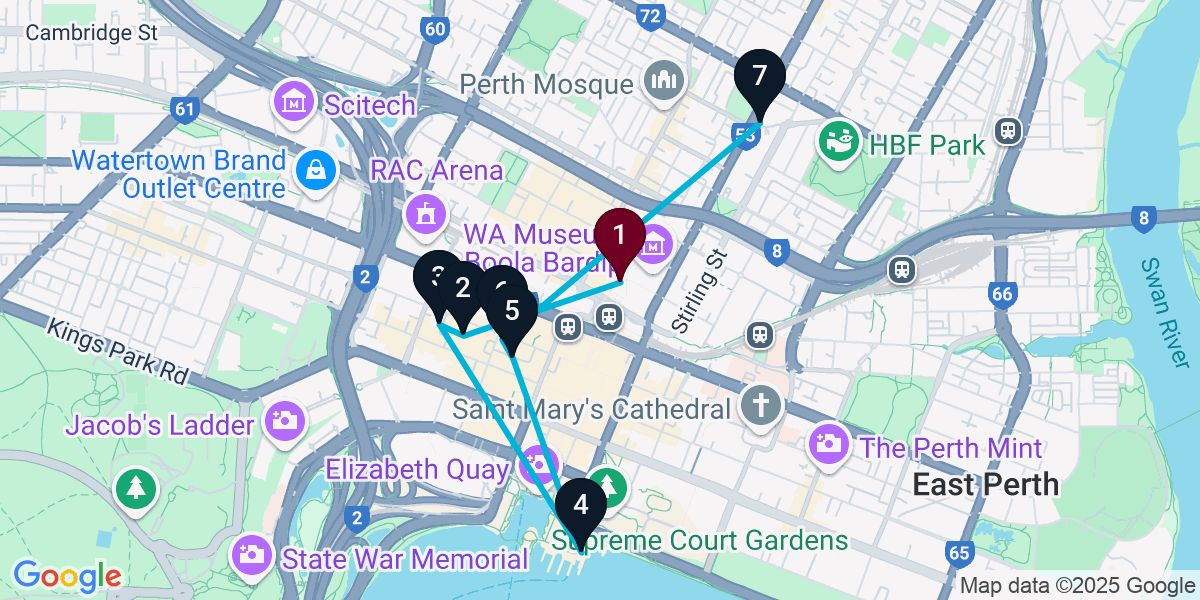 Map for 7-Stop Northbridge Pub Bar Crawl