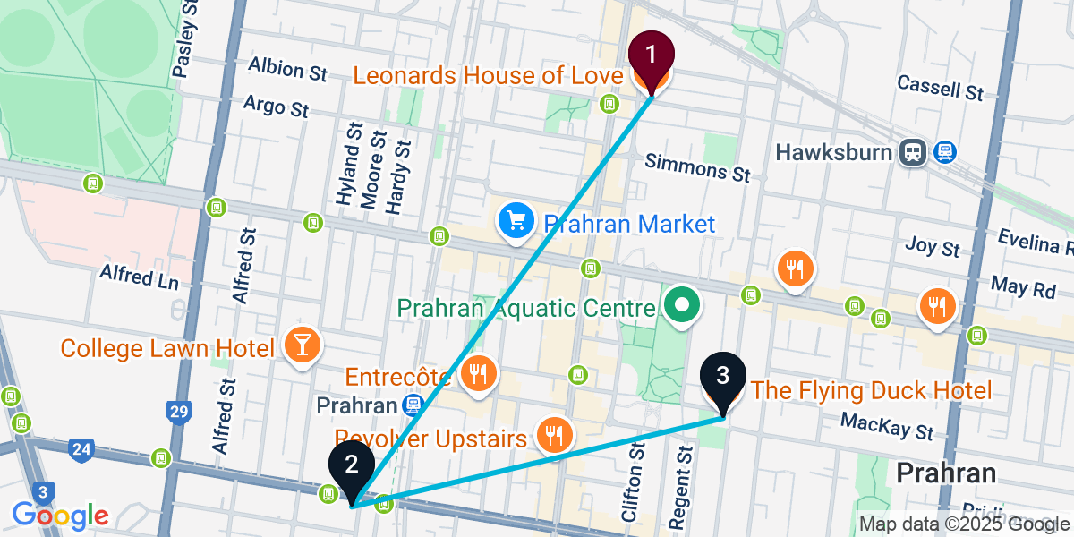 Map for Short South Yarra Pub Crawl