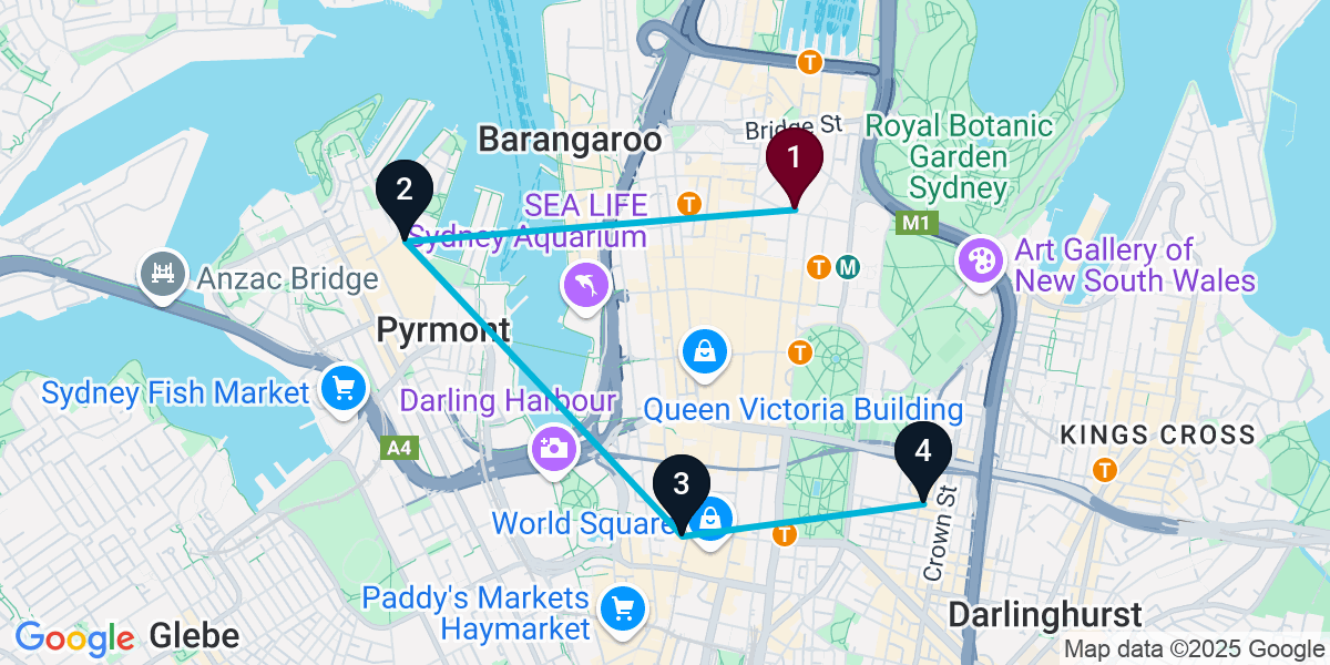 Map for 4-Stop Sydney Sports bar Bar Crawl