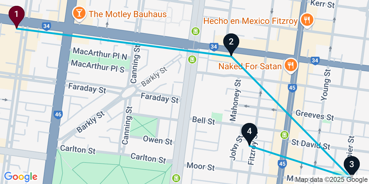 Map for 4-Stop Carlton Fitzroy Pub Crawl