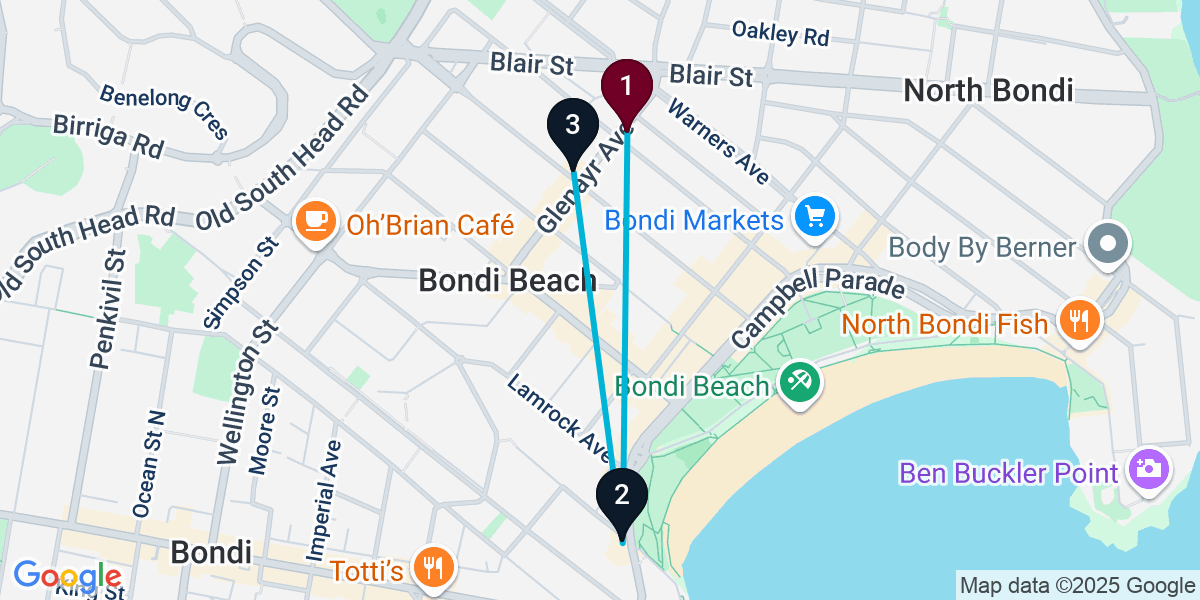 Map for 3-Stop Bondi Beach Wine bar Bar Crawl