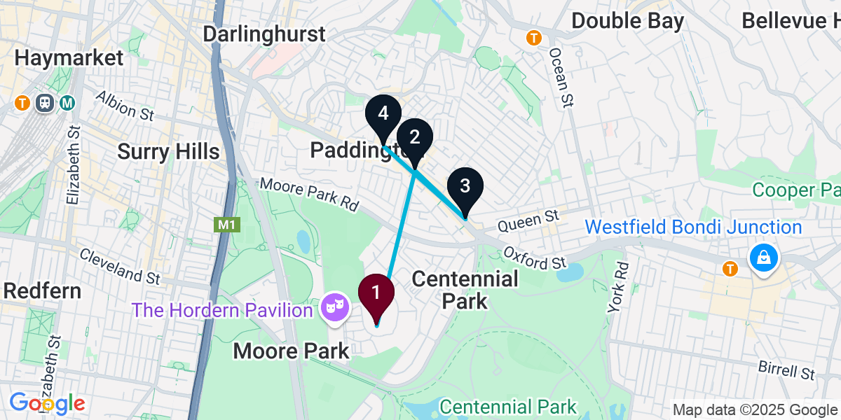 Map for 4-Stop Moore Park Pub Bar Crawl
