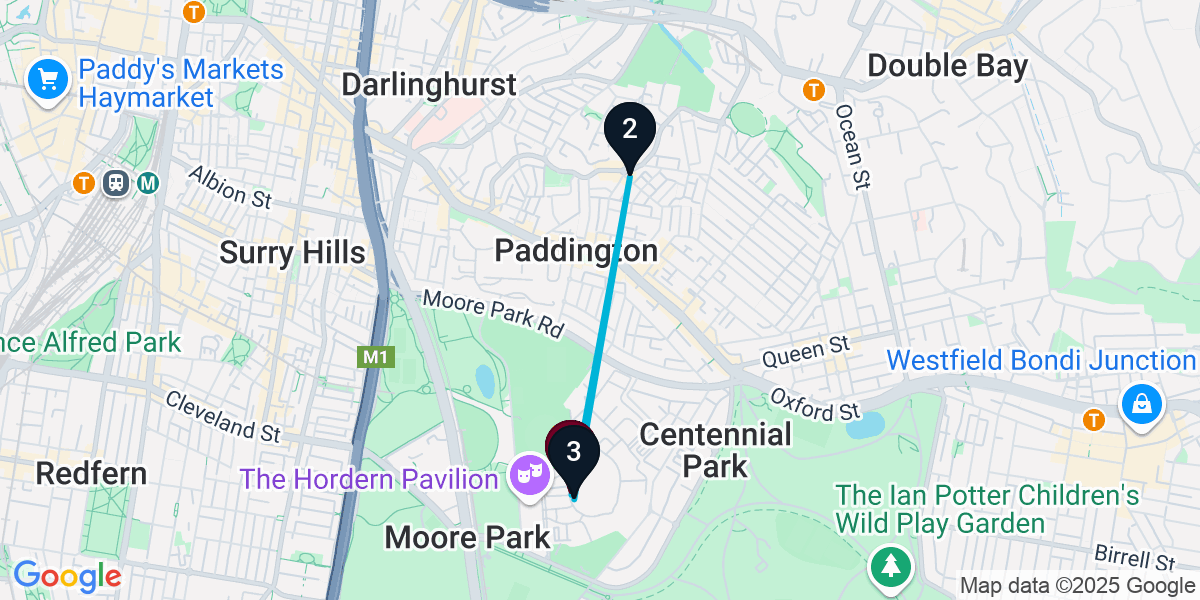 Map for 3-Stop Moore Park Pub Bar Crawl