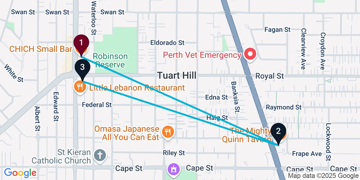 Map for 3-Stop Osborne Park Pub Bar Crawl