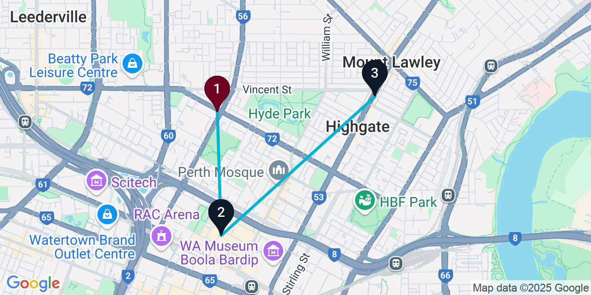 Map for 3-Stop West Perth Live music Bar Crawl