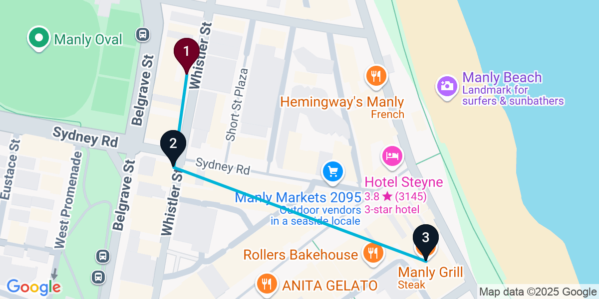 Map for 3-Stop Manly Sports bar Bar Crawl
