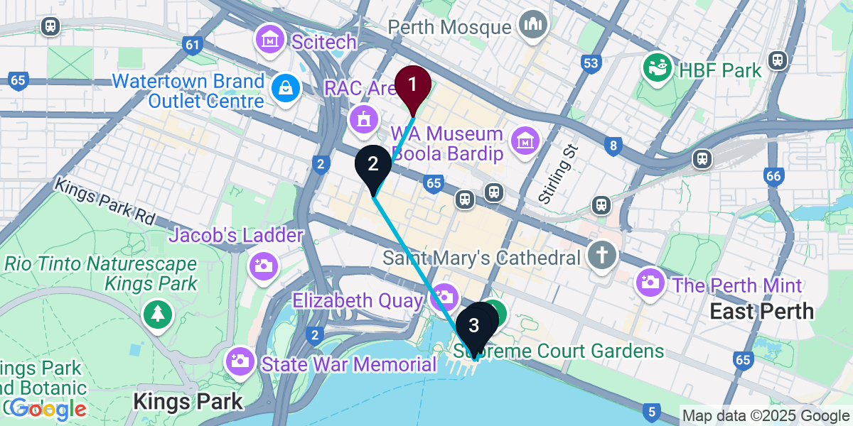 Map for 4-Stop Northbridge Rooftop Bar Crawl