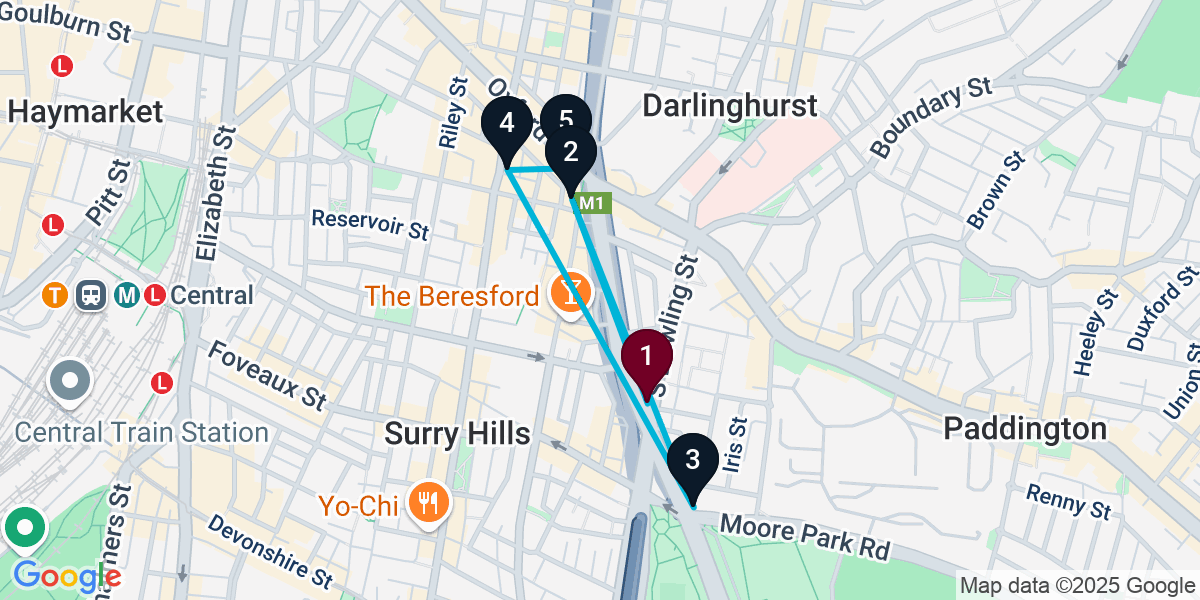 Map for 5-Stop Darlinghurst Live music Bar Crawl