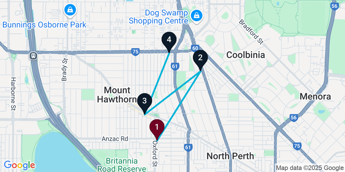 Map for 4-Stop Leederville Live music Bar Crawl