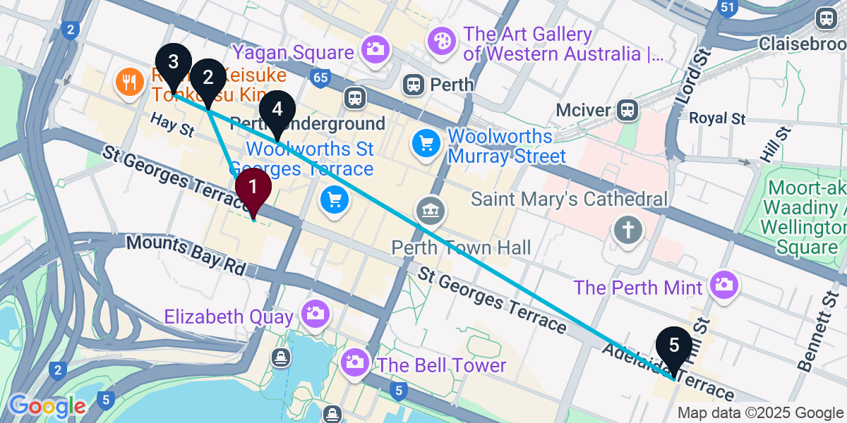 Map for 5-Stop Perth Pub Bar Crawl
