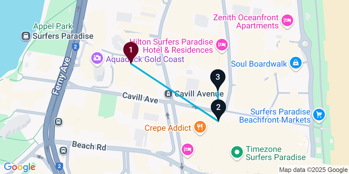 Map for Short Surfers Paradise Bar Crawl