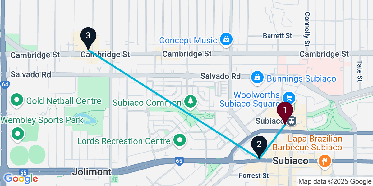 Map for 3-Stop Subiaco Live music Bar Crawl