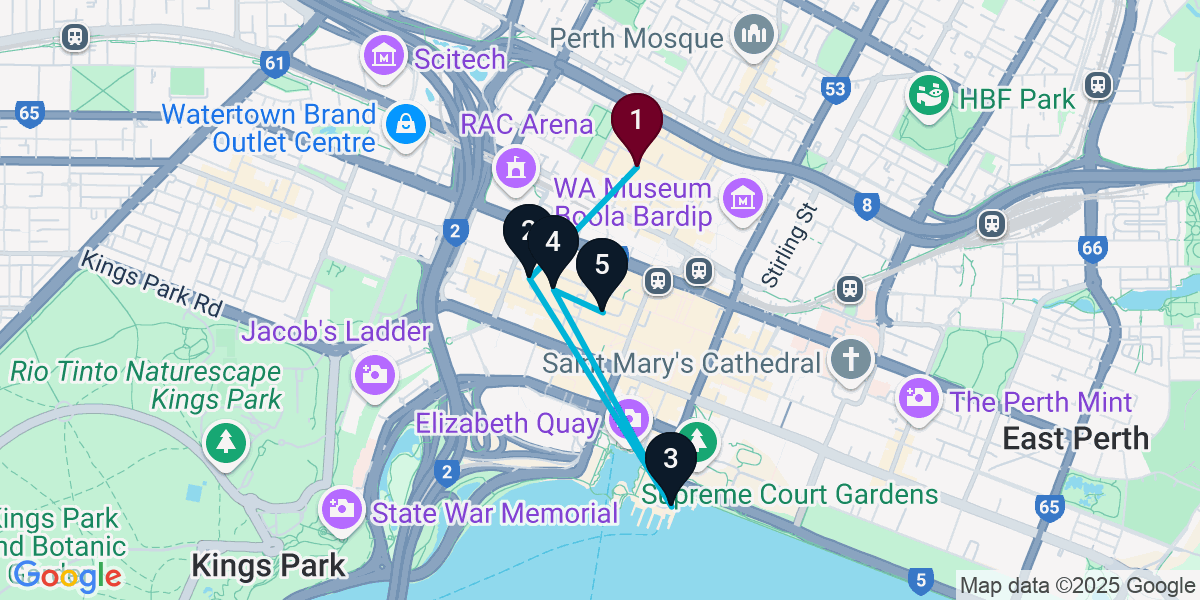 Map for 5-Stop Northbridge Pub Bar Crawl
