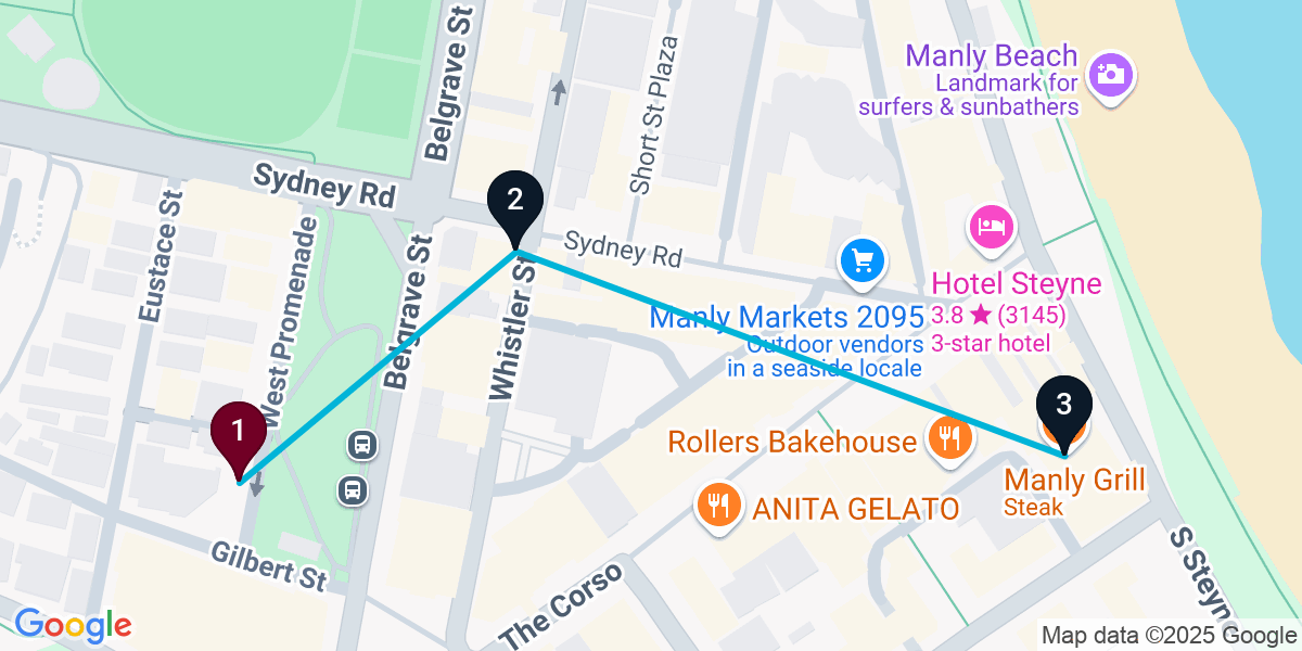 Map for 3-Stop Manly Sports bar Bar Crawl
