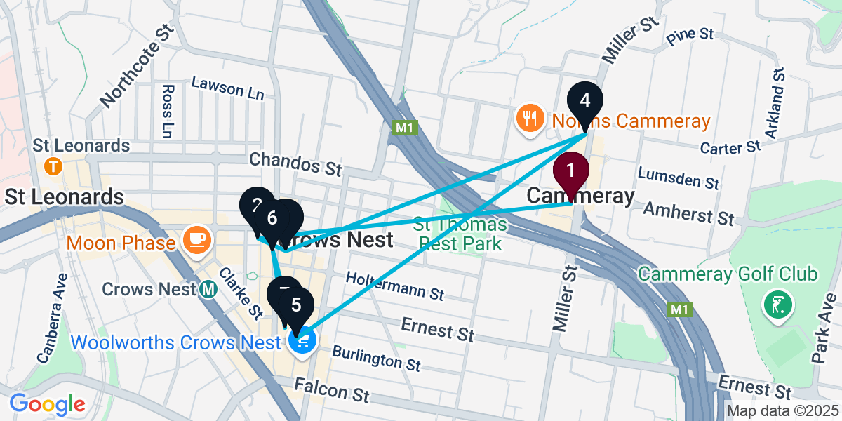 Map for 7-Stop Cammeray Wine bar Bar Crawl