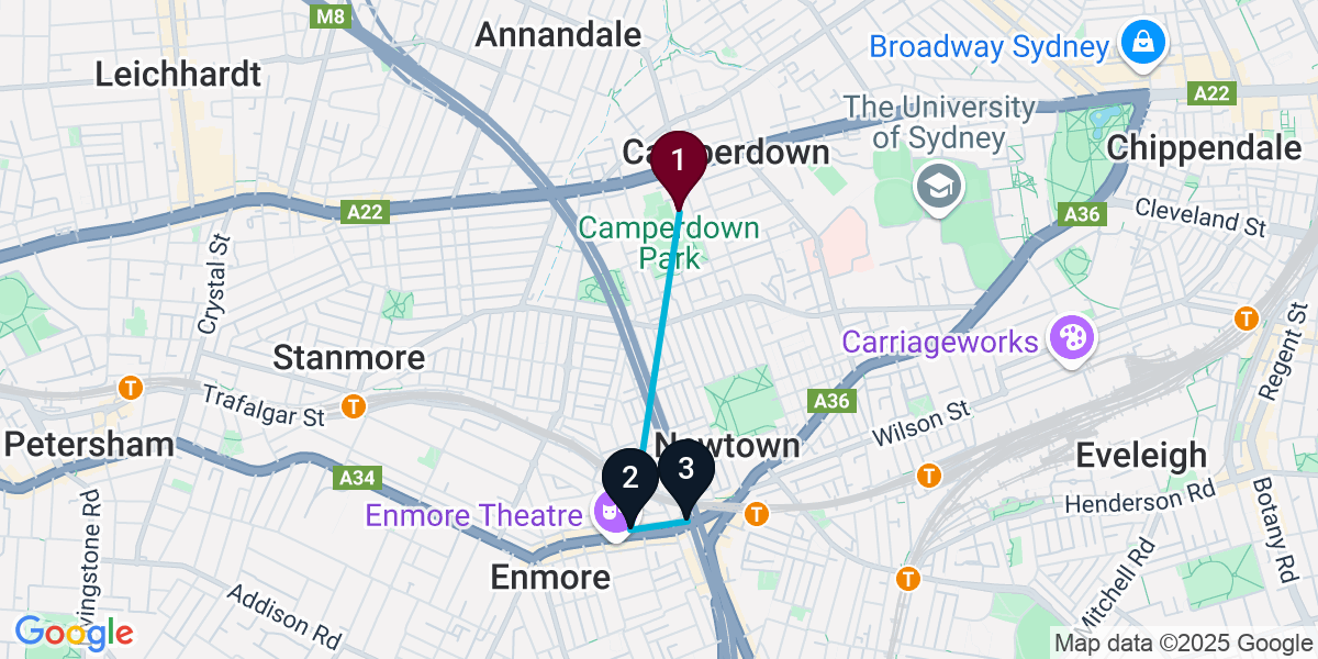 Map for 3-Stop Camperdown Cocktail Bar Crawl