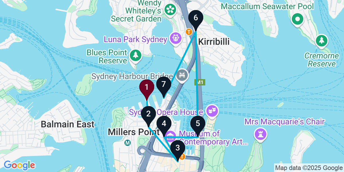 Map for 7-Stop Dawes Point Live music Bar Crawl