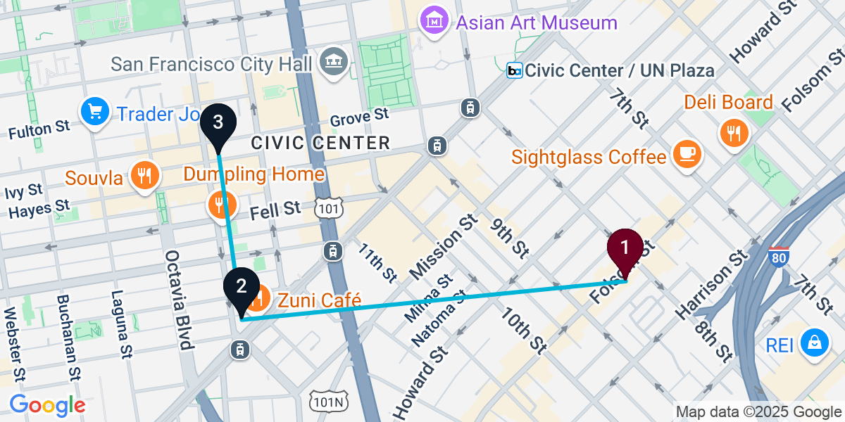Map for 3-Stop San Francisco Wine bar Bar Crawl