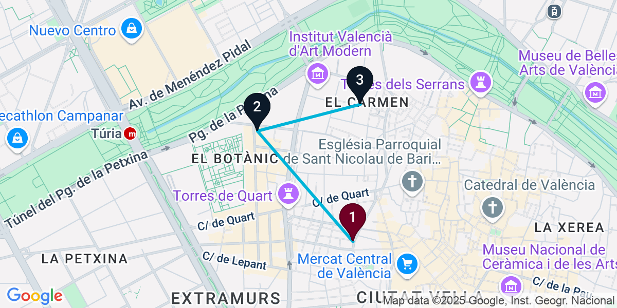 Map for 3-Stop Elite València Bar Crawl