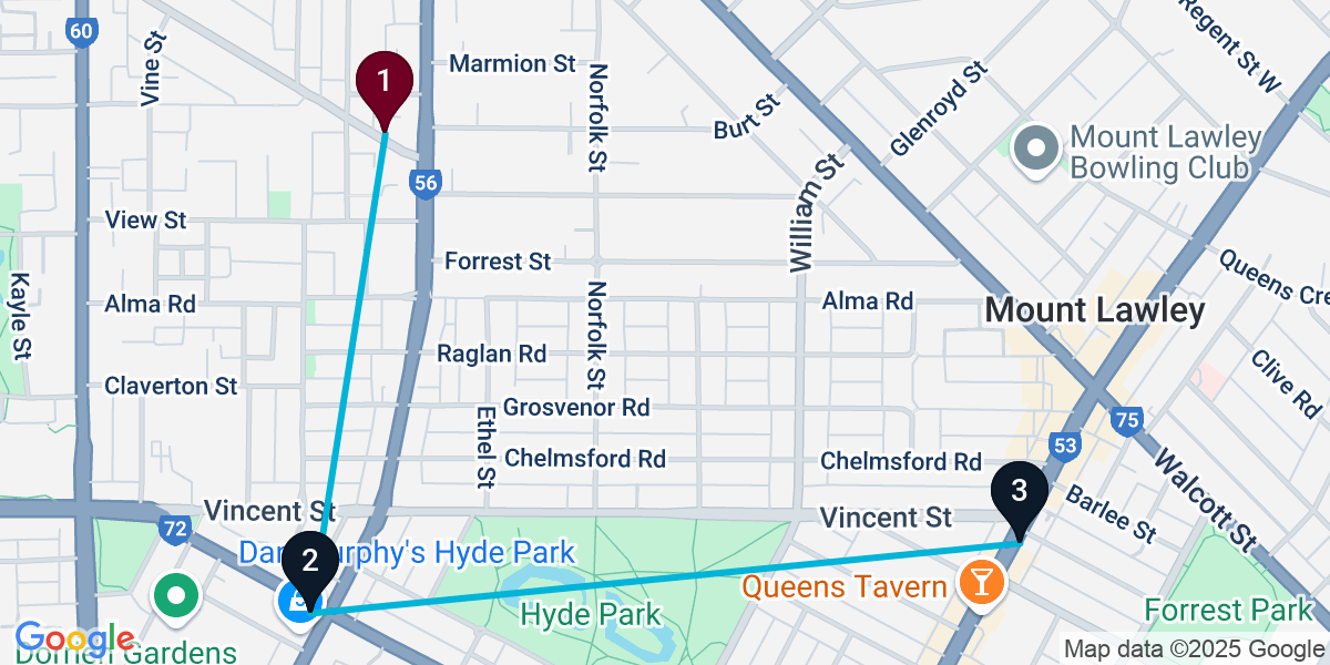 Map for 3-Stop North Perth Cocktail Bar Crawl
