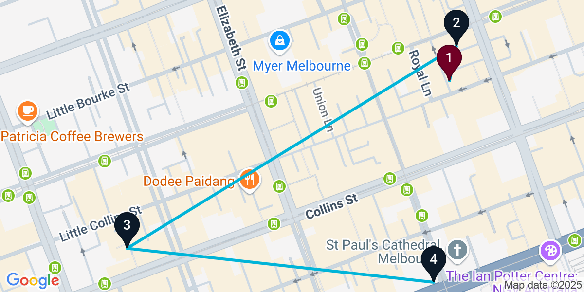 Map for 4-Stop Melbourne Pub Crawl