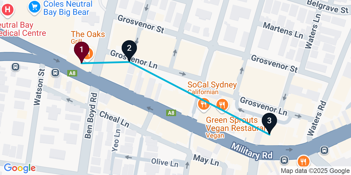 Map for 3-Stop Neutral Bay Wine bar Bar Crawl