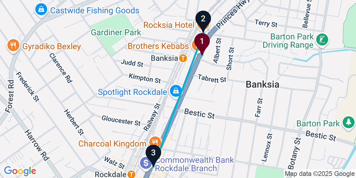 Map for 3-Stop Banksia Pub Bar Crawl