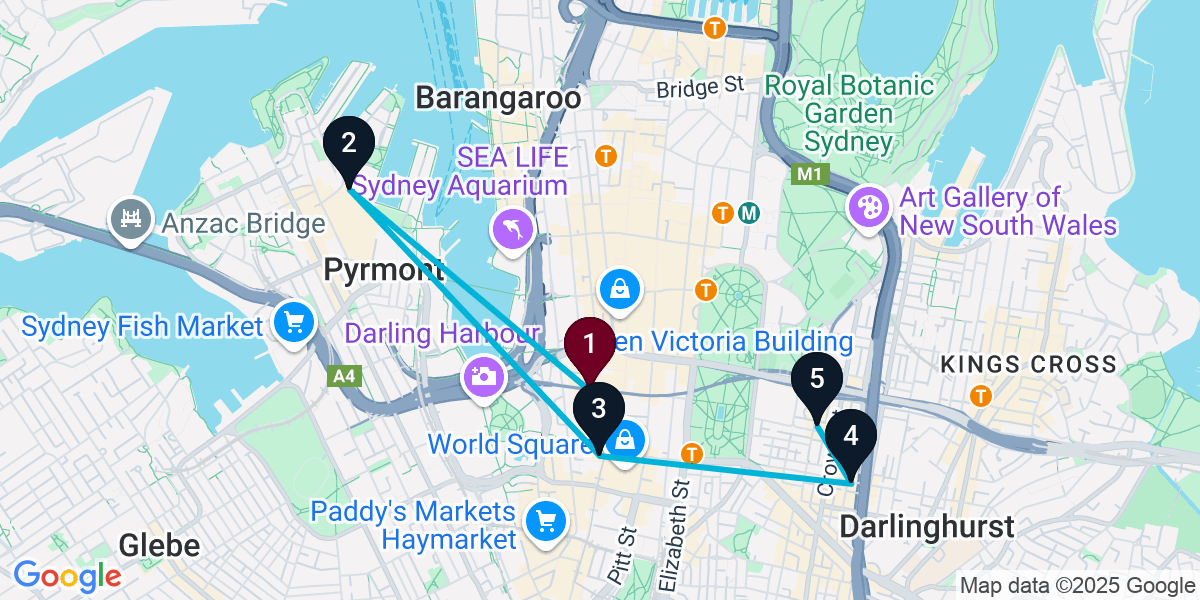 Map for 5-Stop Sydney Sports bar Bar Crawl