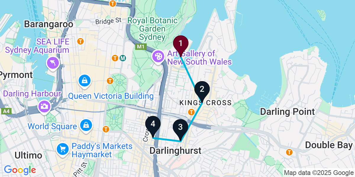 Map for 4-Stop Woolloomooloo Rooftop Bar Crawl