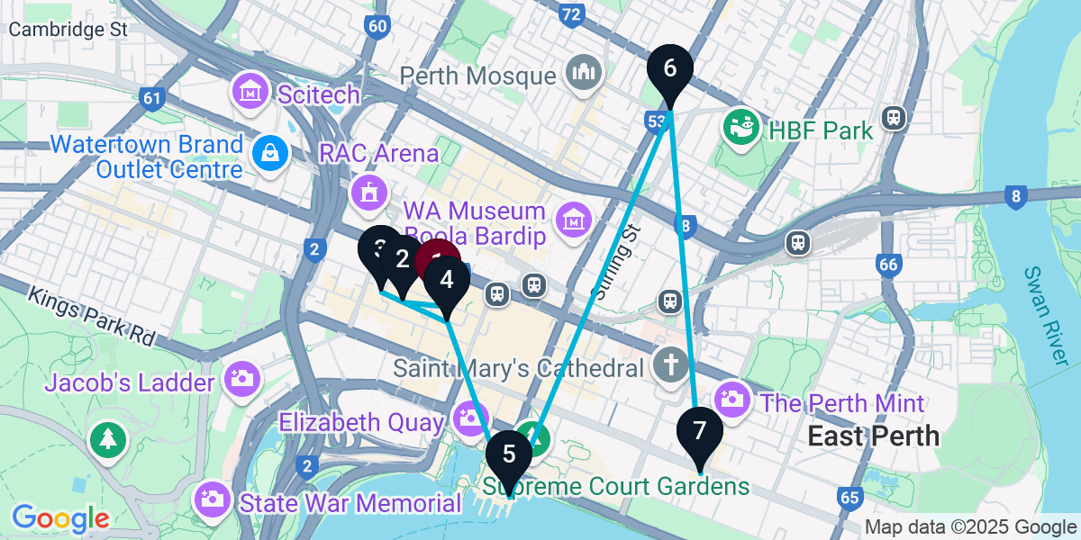 Map for 7-Stop Perth Pub Bar Crawl