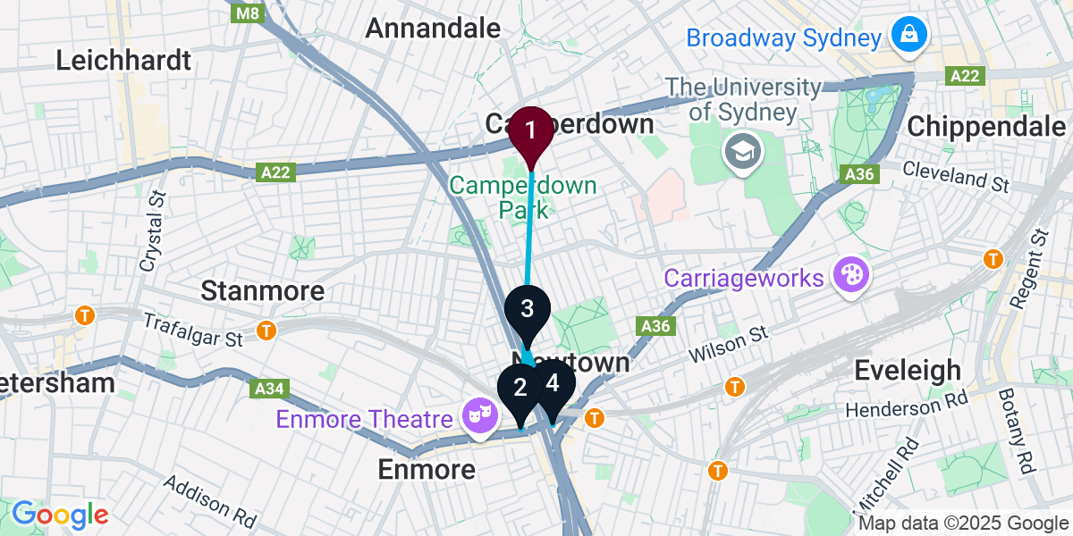 Map for 4-Stop Camperdown Cocktail Bar Crawl