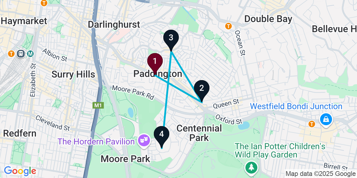 Map for 4-Stop Paddington Cocktail Bar Crawl