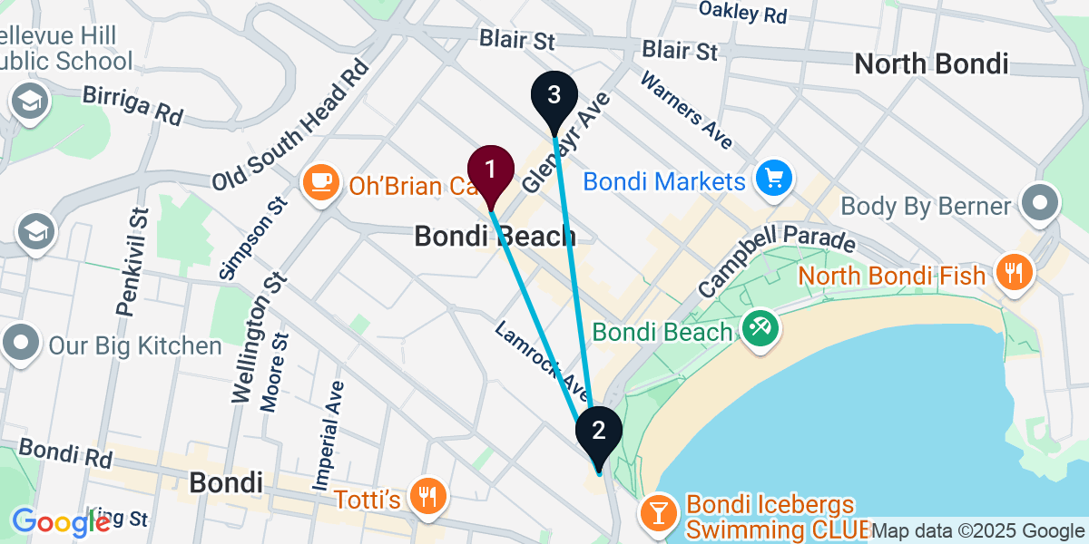 Map for 3-Stop Bondi Beach Wine bar Bar Crawl